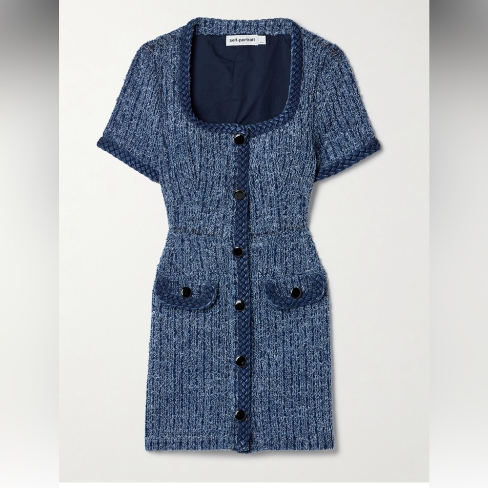 Self-Portrait Blue Tweed Dress